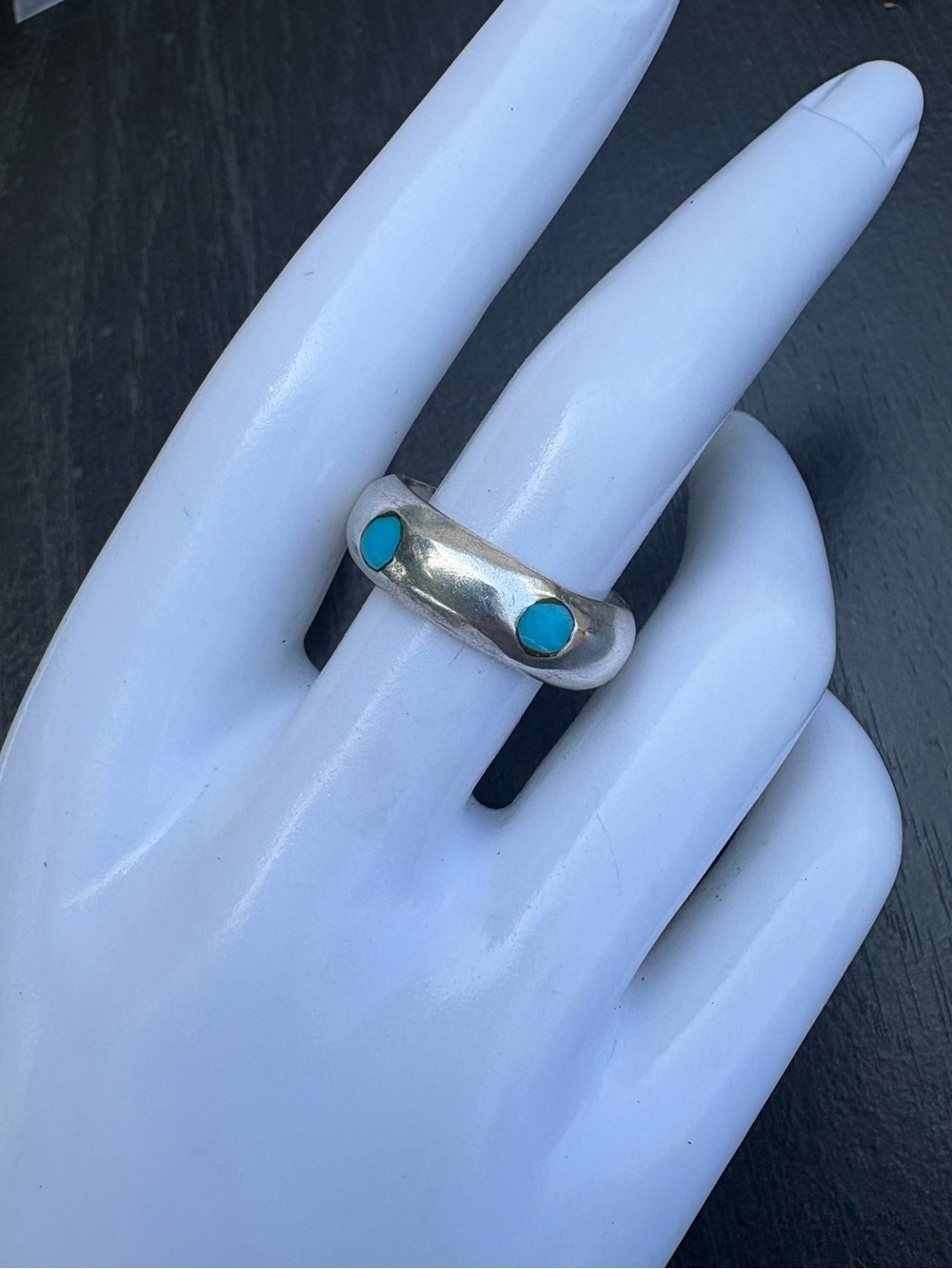 Mexico Sterling Silver Ring with Turquoise Inlay - Size 7.75
